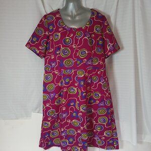 Vintage Handmade Dress Size XL Purple 1960s Retro Floral Psychedelic Swirl
